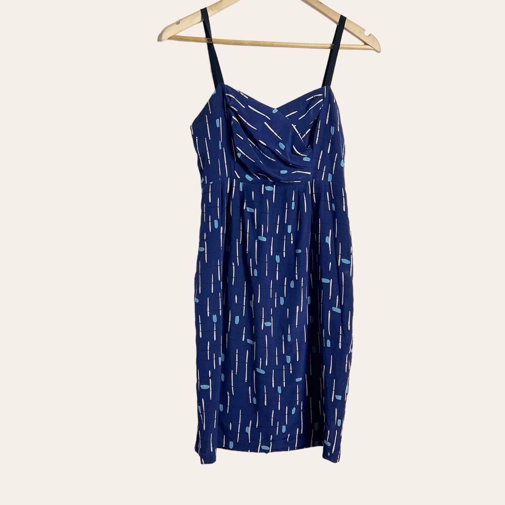 Anthropologie Yumi Kim Blue Printed Silk Sleeveless Sweetheart Mini Dress Size S